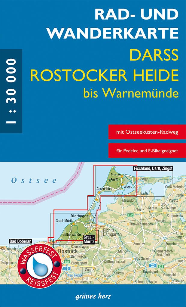 Darß, Rostocker Heide bis Warnemünde 1:30.000 - Rad- und Wanderkarte Grünes Herz