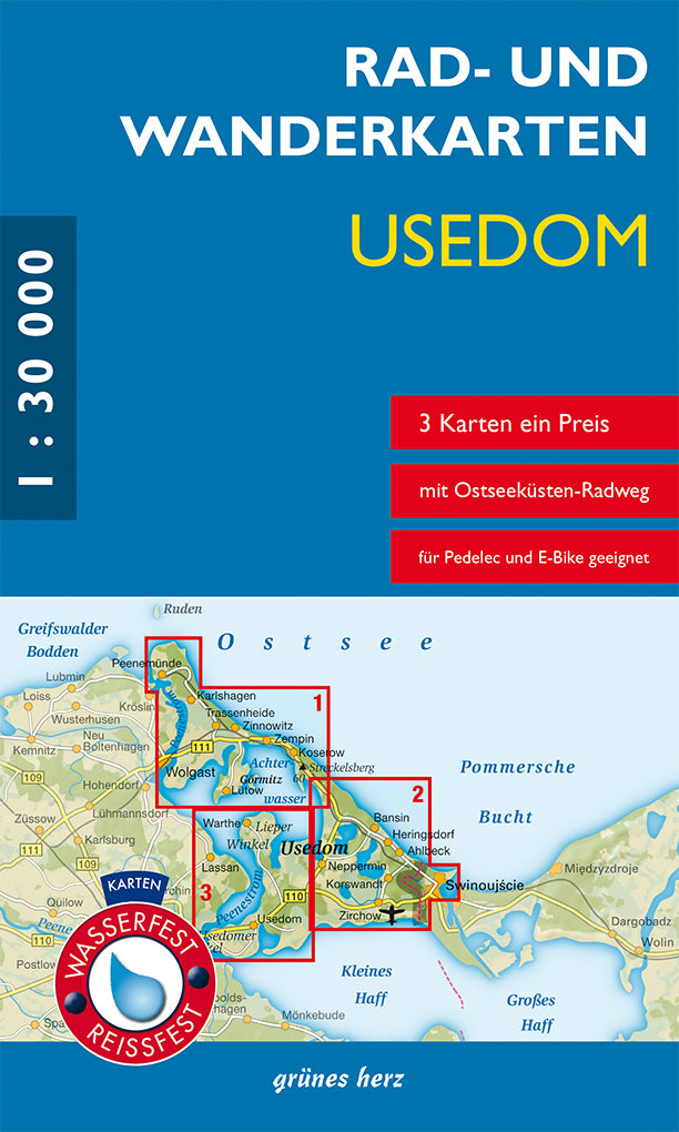 Usedom 1:30.000 - Rad- & Wanderkarten-Set Grünes Herz