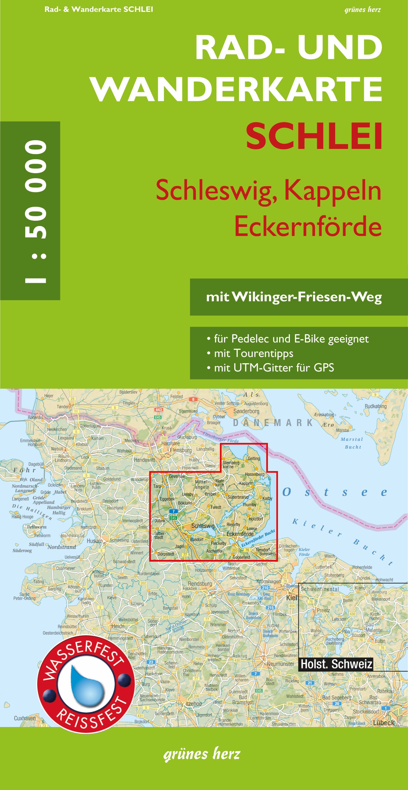 Schlei - Schleswig, Kappeln, Eckernförde 1:50.000 - Rad- und Wanderkarte Grünes Herz