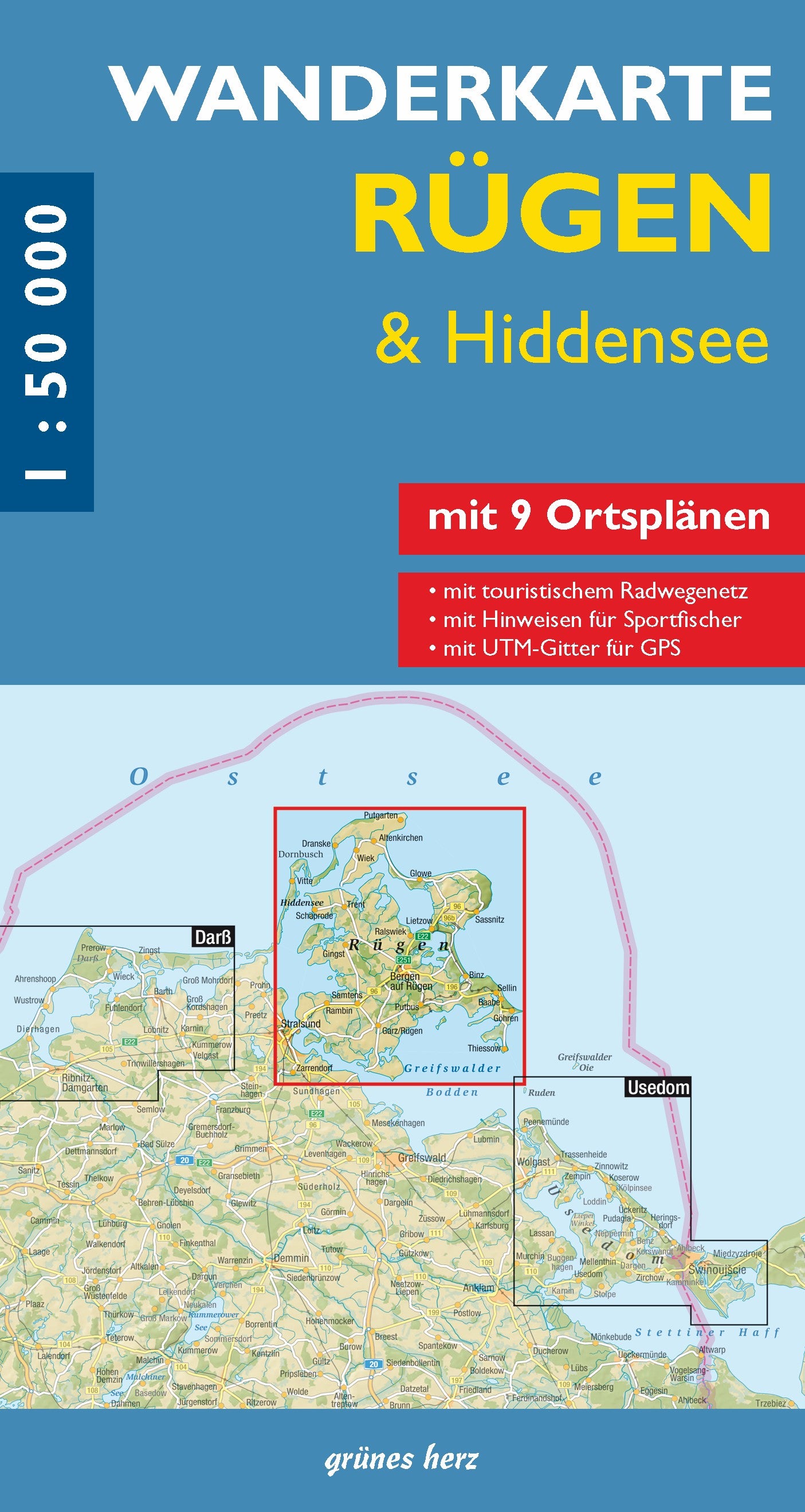 Rügen & Hiddensee 1:50.000 - Wanderkarte Grünes Herz