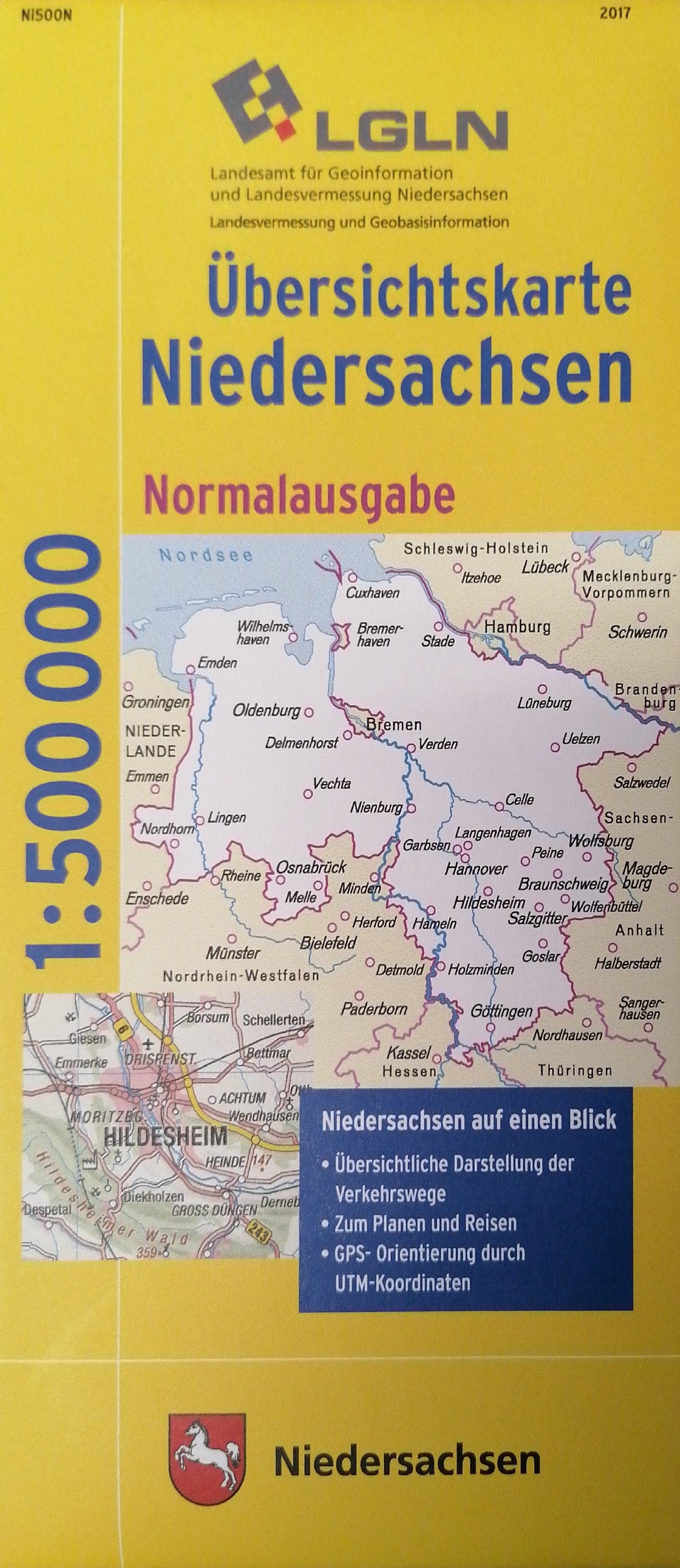 Übersichtskarte Niedersachsen 1:500.000 Normalausgabe