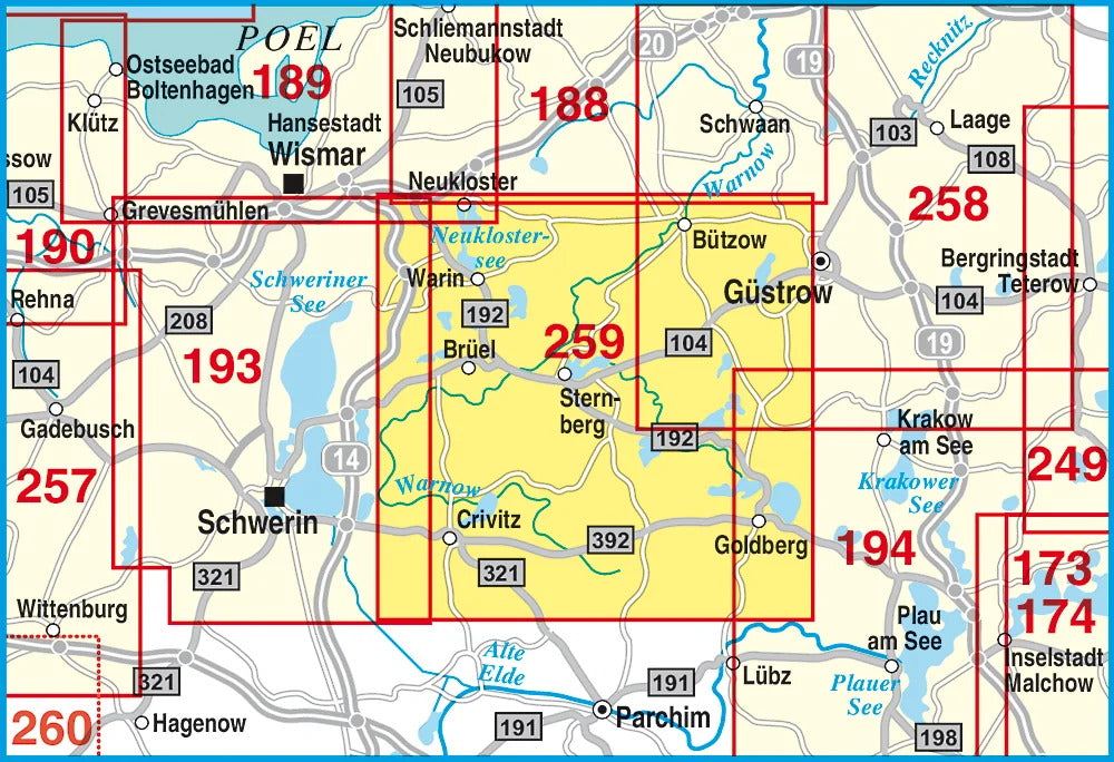 259 Naturpark Sternberger Seenland, Crivitz, Bützow und Umgebung 1:50.000