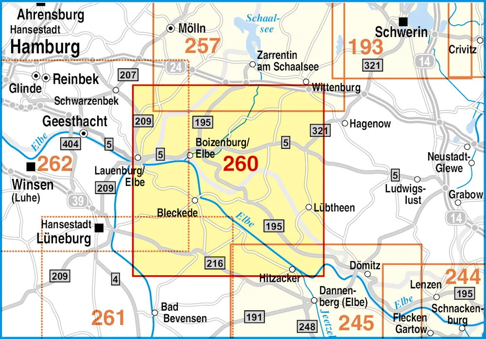 260 Flusslandschaft Elbe, Boizenburg/Elbe, Bleckede, Dahlenburg und Umgebung 1:50.000