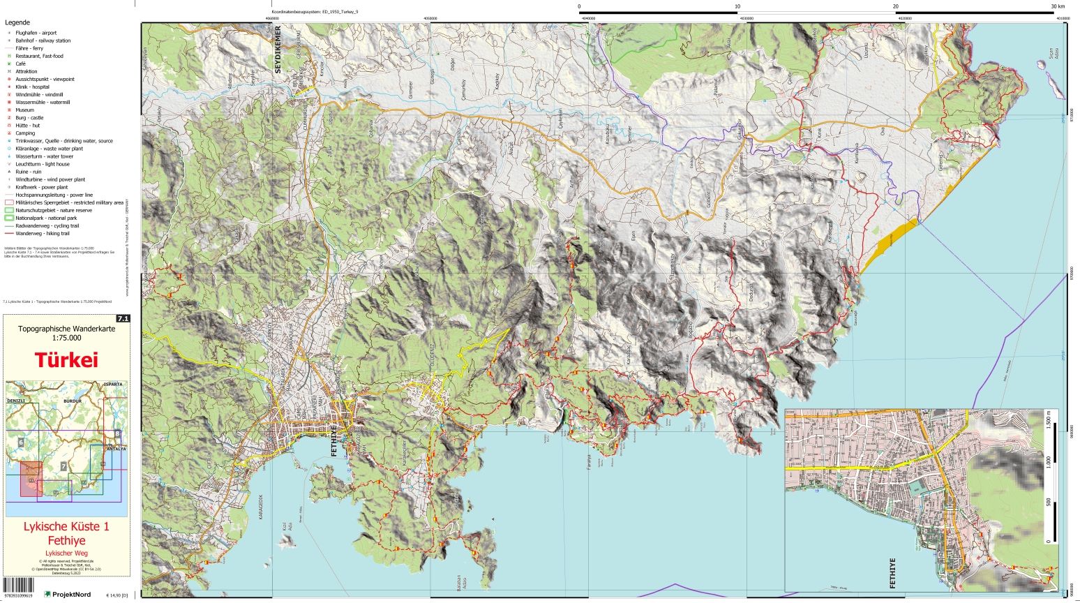 Lykische Küste 1 - Fethiye - Lykischer Weg - Topographische Wanderkarte 1:75.000 Türkei (Blatt 7.1)