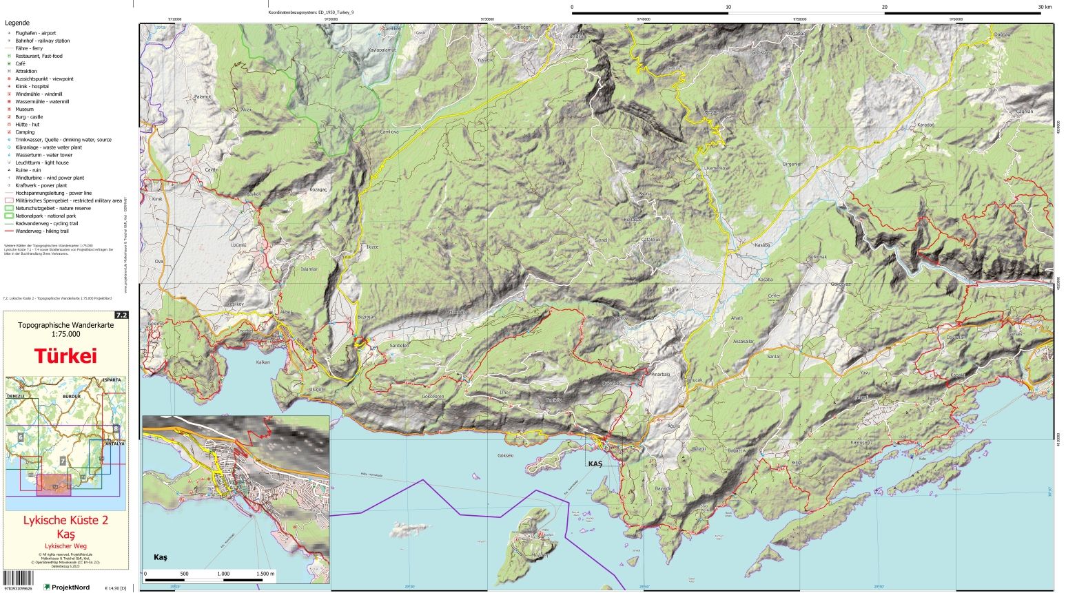 Lykische Küste 2 - Kaş - Lykischer Weg - Topographische Wanderkarte 1:75.000 Türkei (Blatt 7.2)