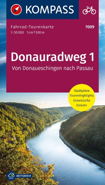 7009 Donauradweg 01. 1:50.000 - Kompass Fahrrad-Tourenkarte