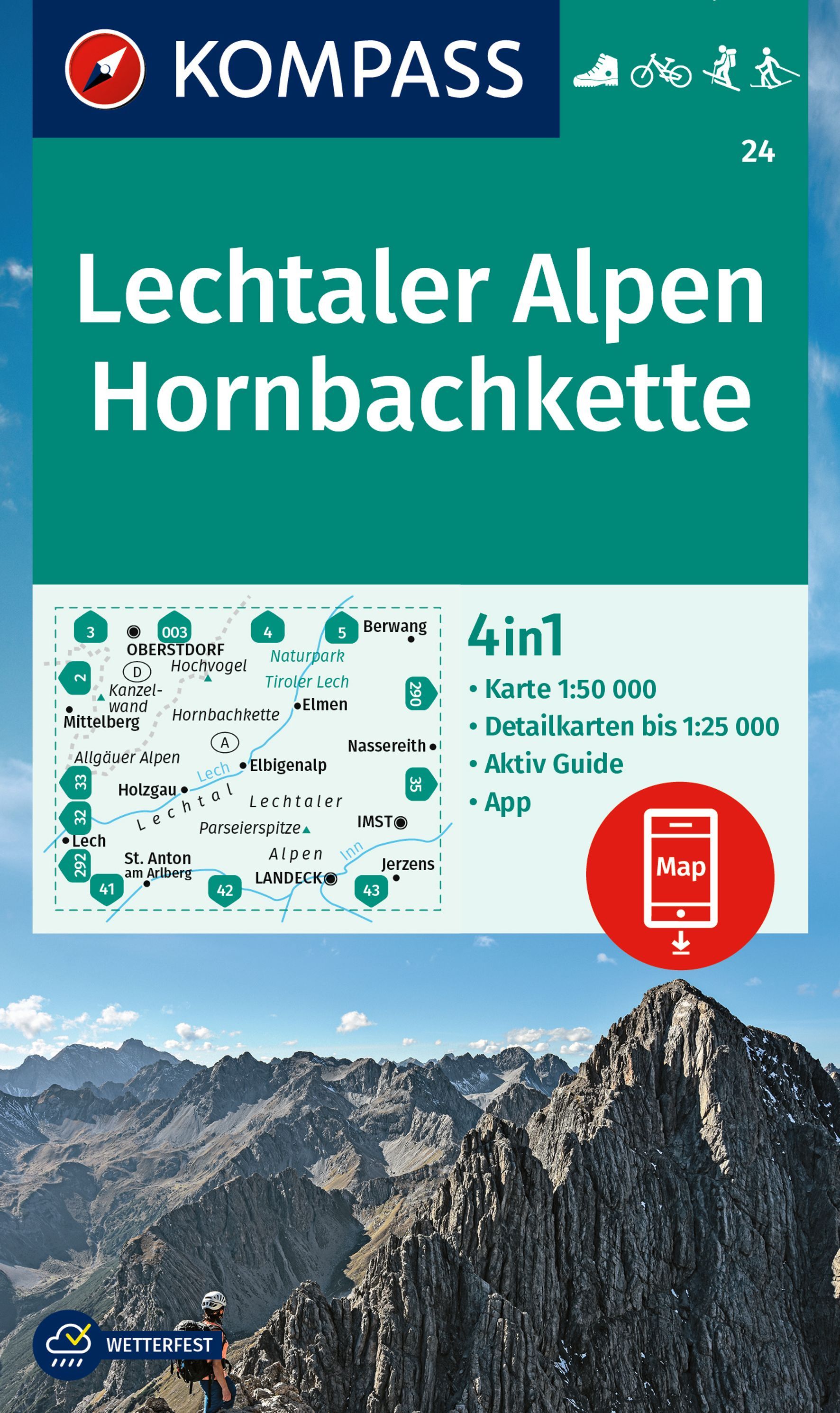 24 Lechtaler Alpen, Hornbachkette 1:50000 - Kompass Wanderkarte