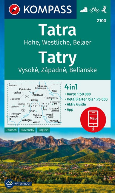 2100 Tatra, Hohe, Westliche und Belaer Tatra 1:50.000 - Kompass Wanderkarte