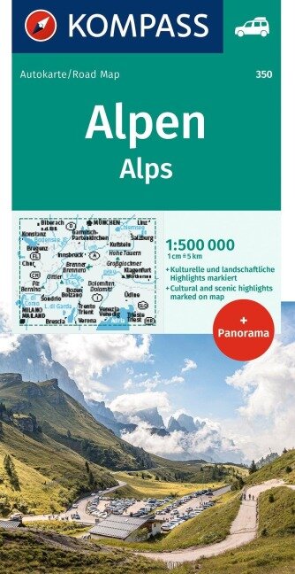 Alpen 1 : 500 000 - Kompass - Autokarte mit Panorama