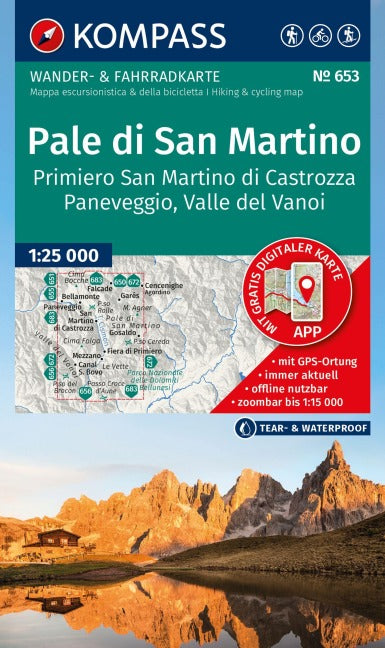 653 Pale di San Martino 1:25.000 KOMPASS Wanderkarte