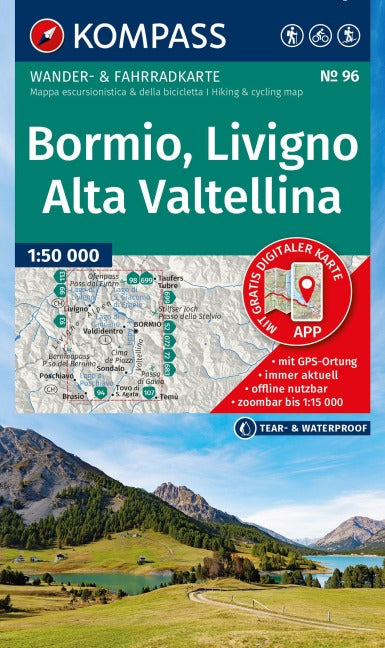 96 Bormio, Livigno 1:50.000 - Kompass Wanderkarte