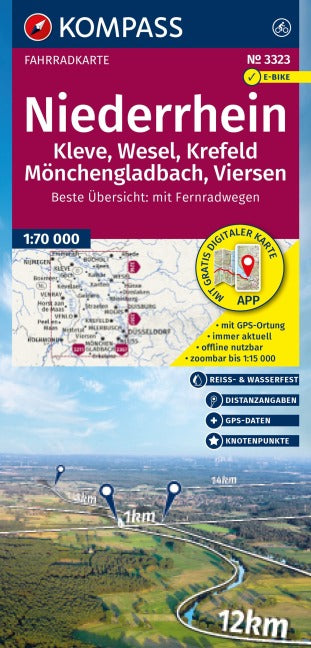 3323 Niederrhein, Kleve, Wesel, Krefeld, Mönchengladbach, Viersen 1:70.000 - KOMPASS Fahrradkarte