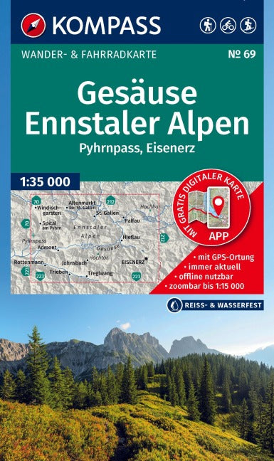 69 Gesäuse, Ennstaler Alpen, Pyhrnpass, Eisenerz - Kompass Wanderkarte