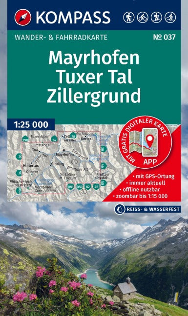037 Mayrhofen, Tuxer Tal, Zillergrund 1:25.000 - Kompass Wanderkarte