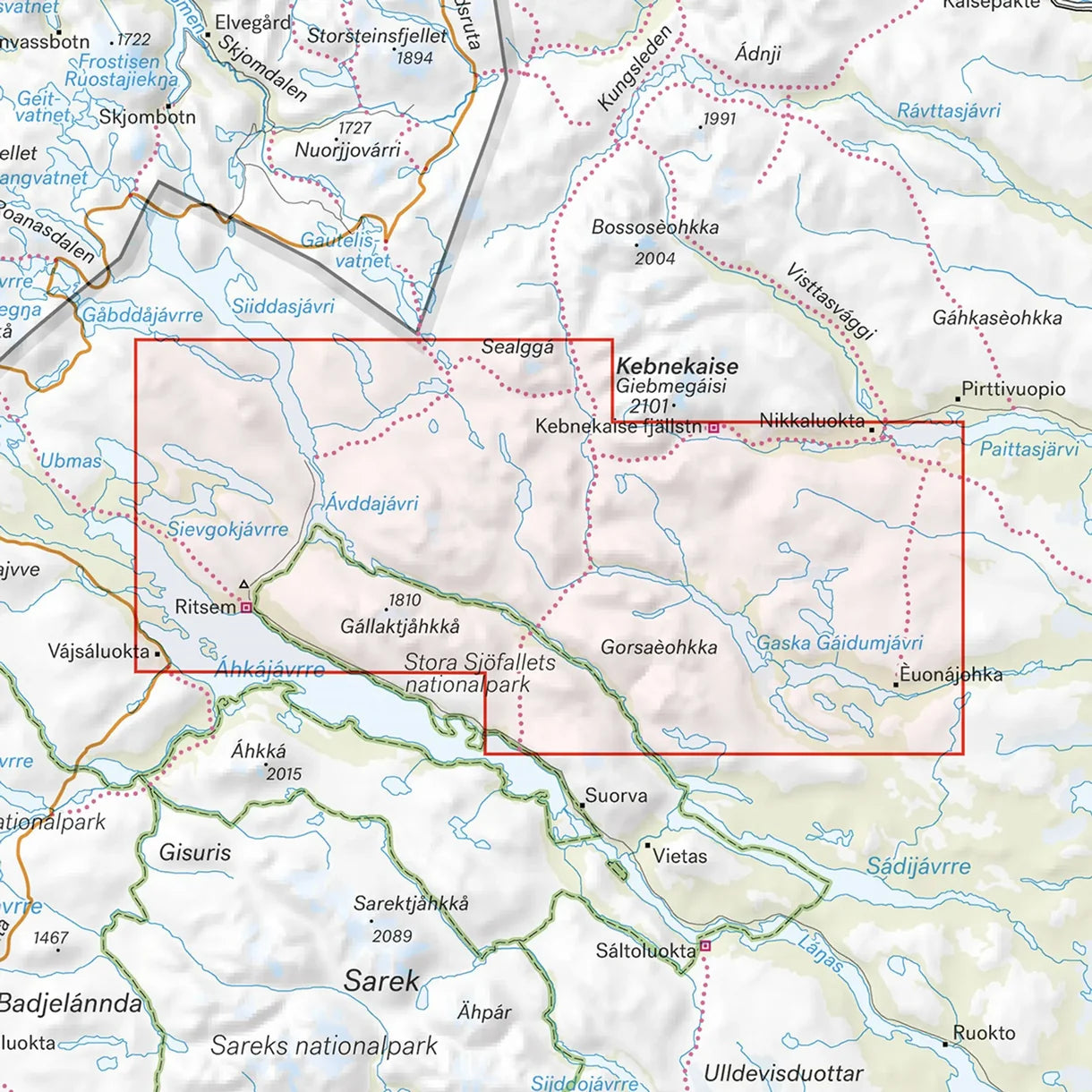 Kungsleden: Nikkaluokta, Ritsem & Vakkotavare 1:50.000