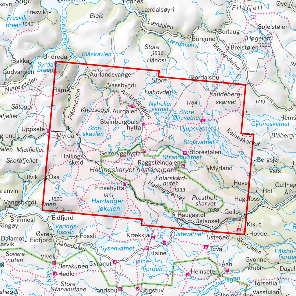 Turkart Finse, Hallingskarvet & Aurlandsdalen 1:50 000