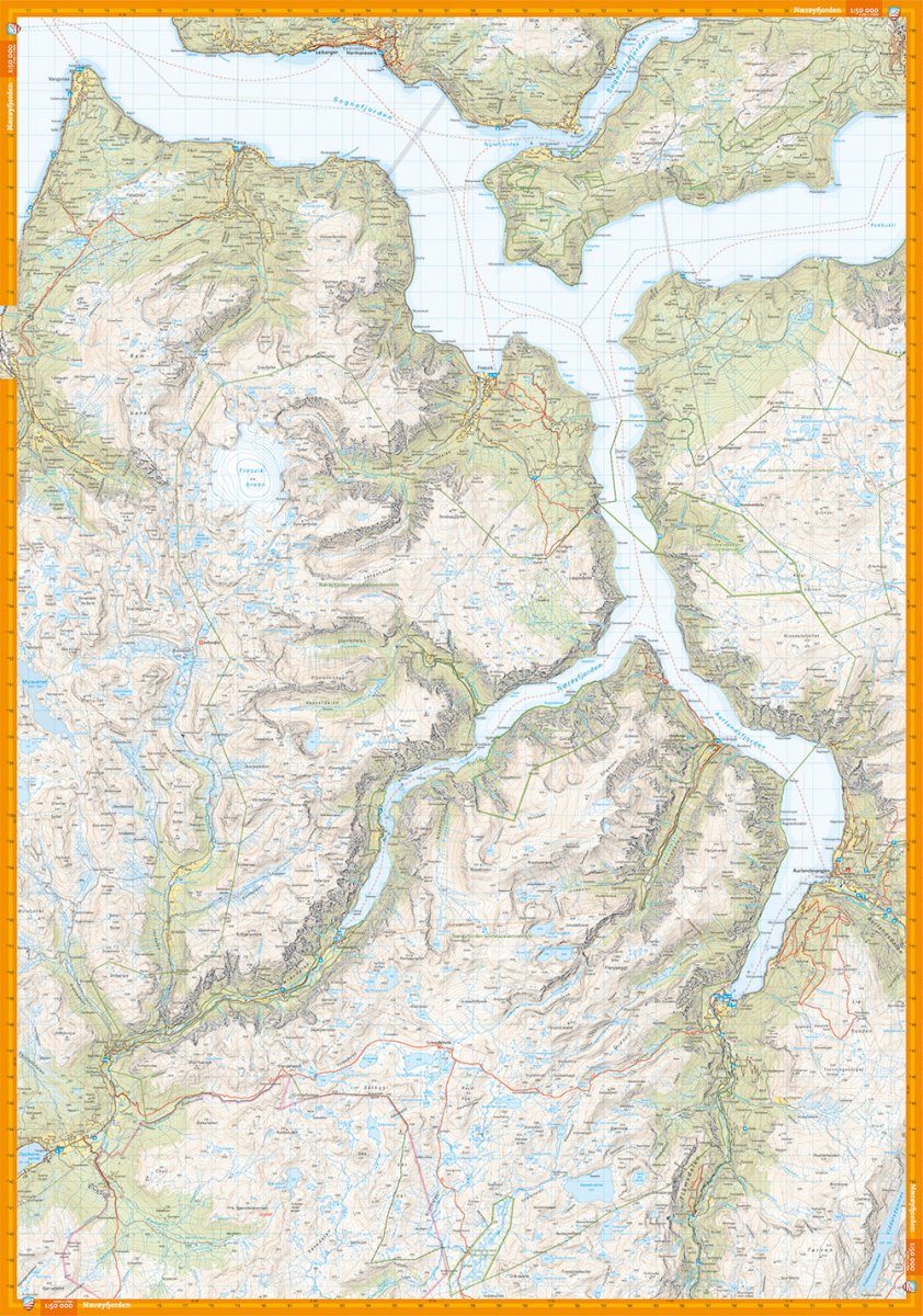Nærøyfjorden & Lærdalen 1:50.000 Wanderkarte Calazo