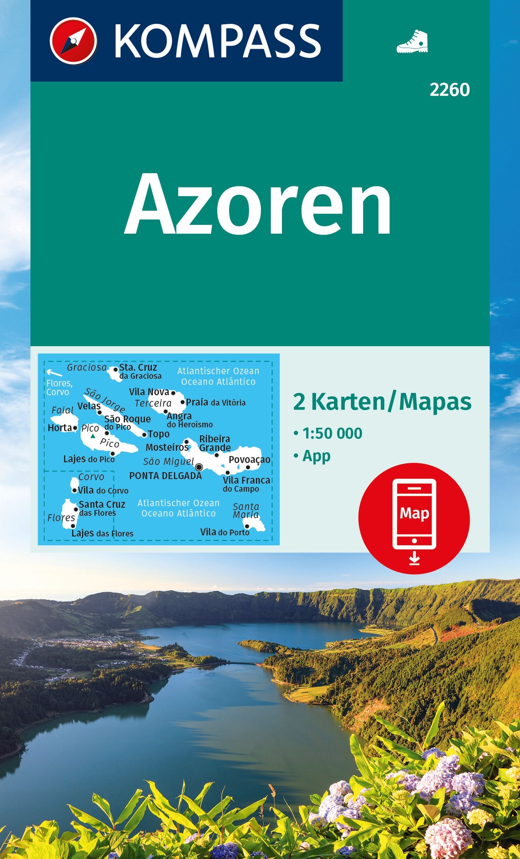 2260 Azoren 1:50.000 - Kompass Wanderkarte Portugal
