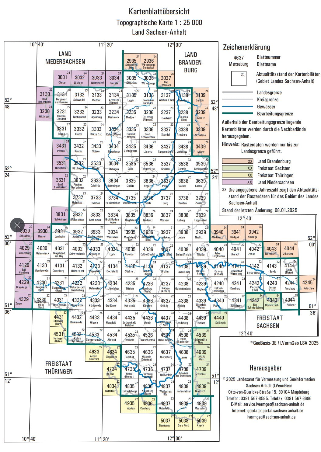 Sachsen-Anhalt 1:25.000 Topographische Karten Blattnummern 3035 - 3939
