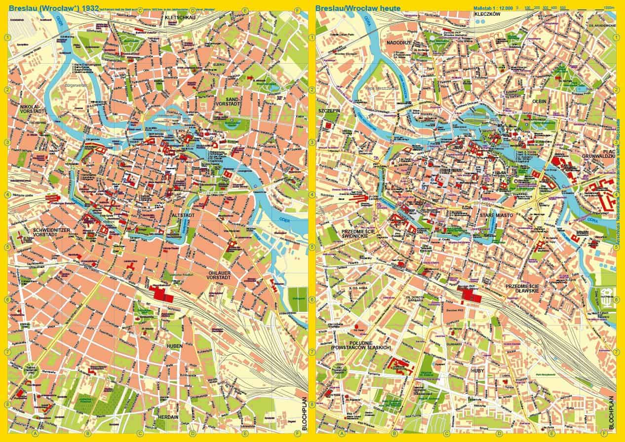 Breslau / Wrocław heute und 1932 - Stadtplan