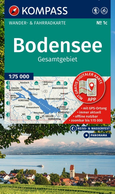 1c Bodensee Gesamtgebiet 1:75.000 - Kompass Wanderkarte