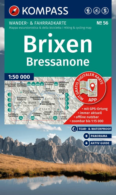 56 Brixen / Bressanone 1:50.000 - Kompass Wanderkarte