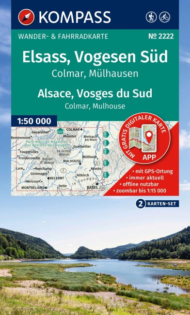 2222 Elsass, Vogesen Süd 1:50.000 - Kompass Wanderkarten