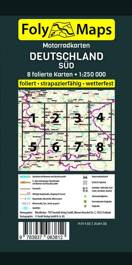 Deutschland Süd 1:250.000 - Motorradkarten Set FolyMaps