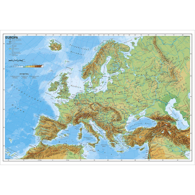Europa (Physisch) - Handkarte A3