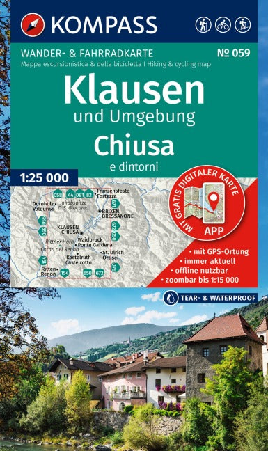 059 Klausen und Umgebung, Chiusa e dintorni - Kompass Wanderkarte