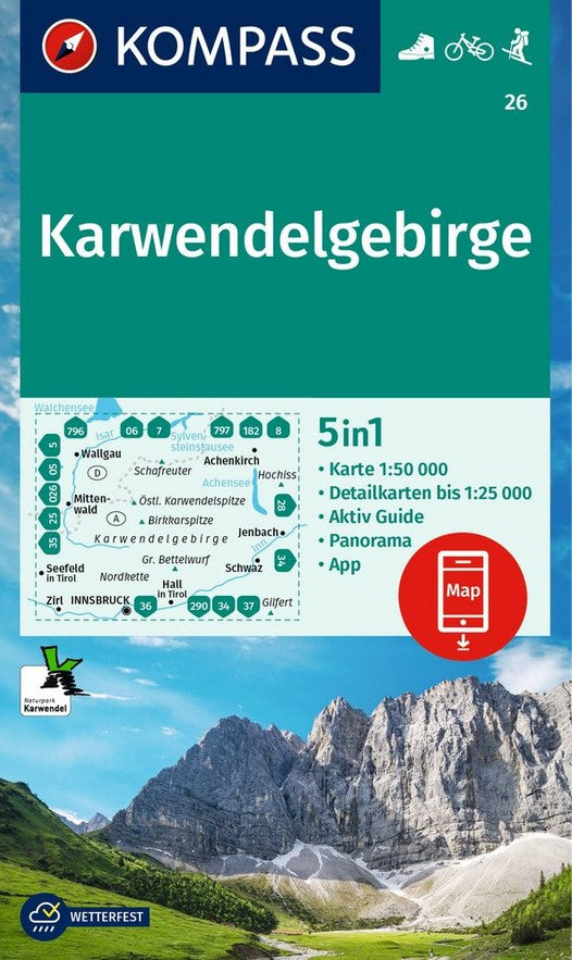 26 Karwendelgebirge 1:50.000 - Kompass Wanderkarte