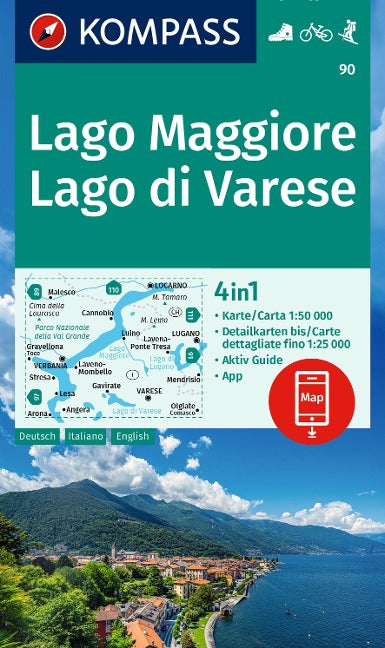 90 Lago Maggiore, Lago di Varese - Kompass Wanderkarte