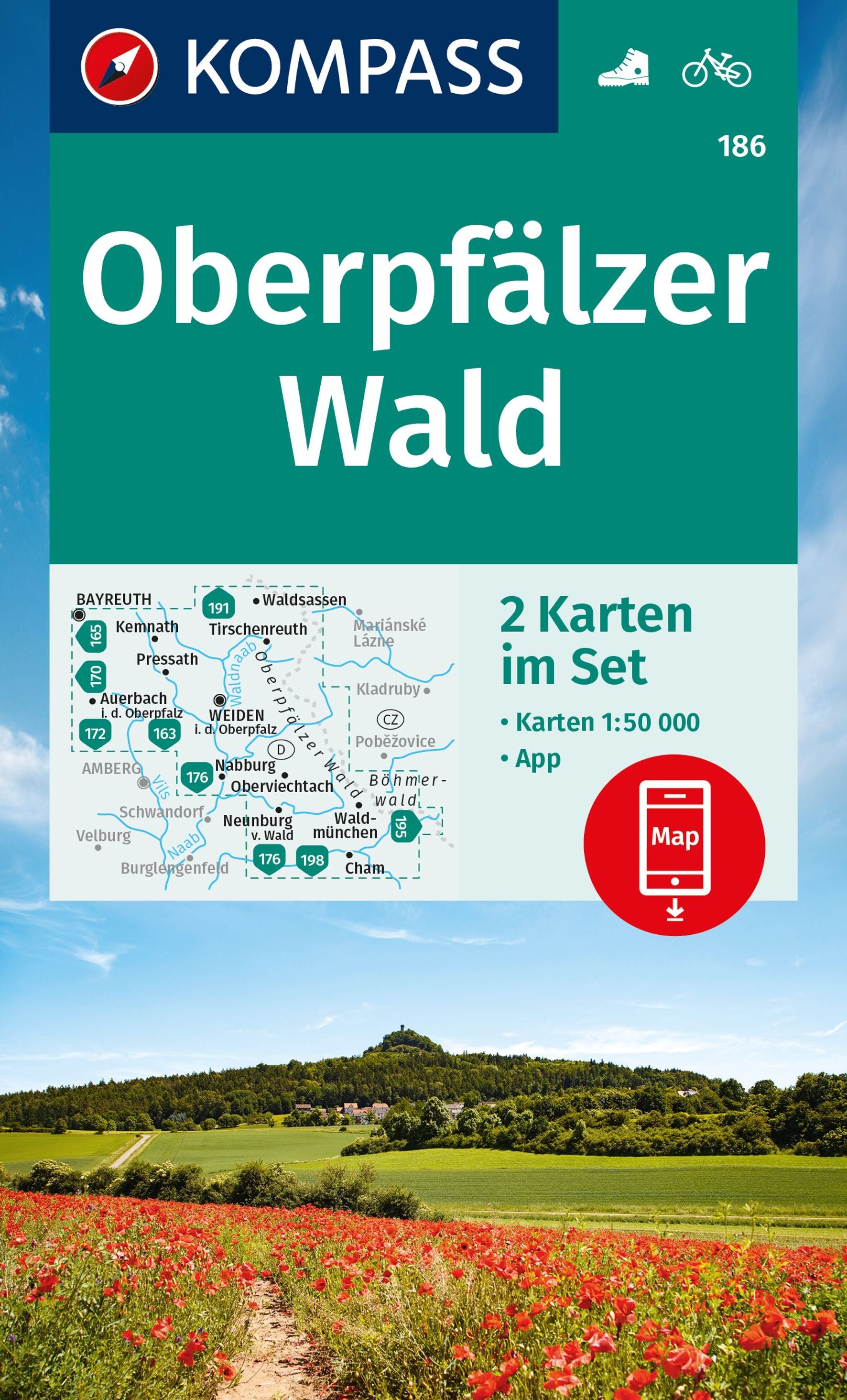 186 Oberpfälzer Wald 1:50.000 - Kompass Wanderkarte