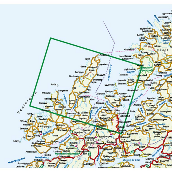 Vesterålen Hinnøya Nord 1:100.000 - Turkart