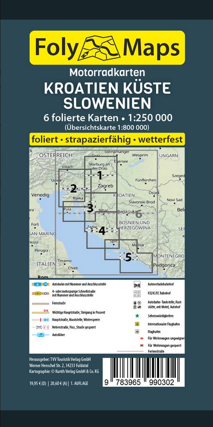 Kroatien & Slowenien 1:250.000 - Motorradkarten-Set FolyMaps