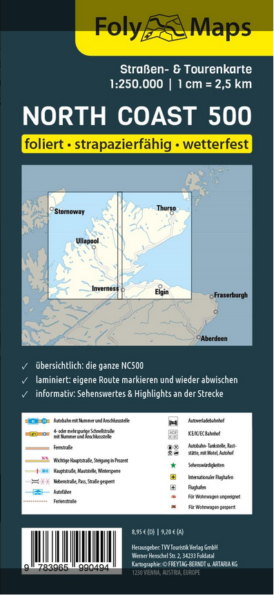 Schottlands North Coast 500 1:250.000 - Straßen- und Tourenkarte FolyMaps