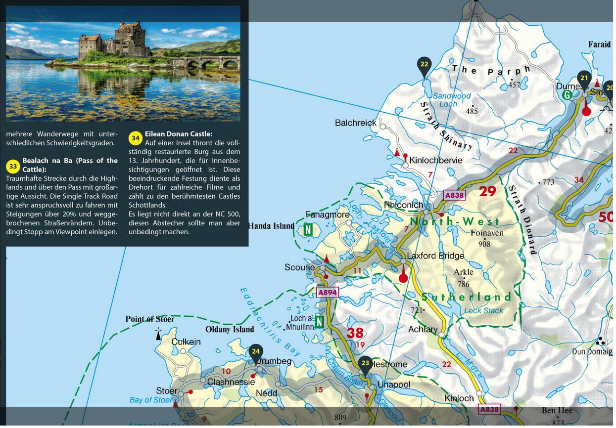 Schottlands North Coast 500 1:250.000 - Straßen- und Tourenkarte FolyMaps