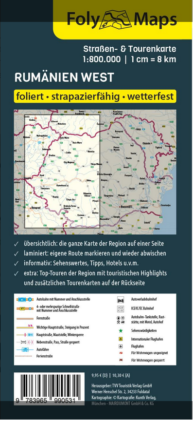 Rumänien West 1:800.000 - Straßen- und Tourenkarte FolyMaps