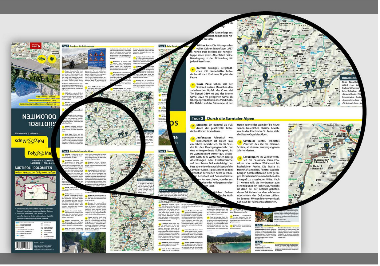 Südtirol & Dolomiten 1:250.000 - Straßen- und Tourenkarte FolyMaps