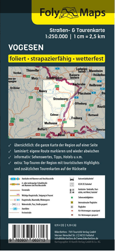 Vogesen 1:250.000 - Straßen- und Tourenkarte FolyMaps