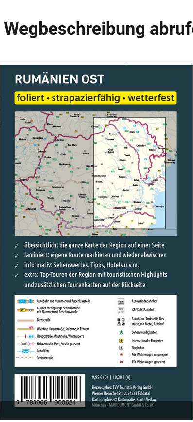 Rumänien Ost 1:800.000 - Straßen- und Tourenkarte FolyMaps