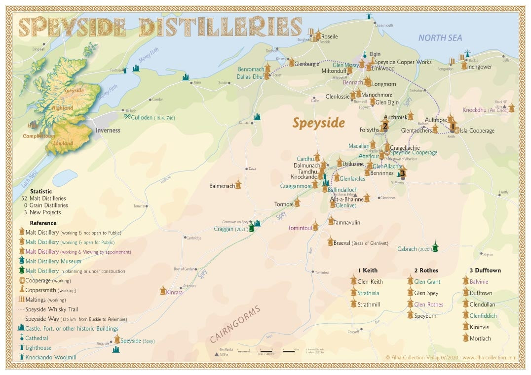 Whisky Distilleries Speyside - Tasting Map