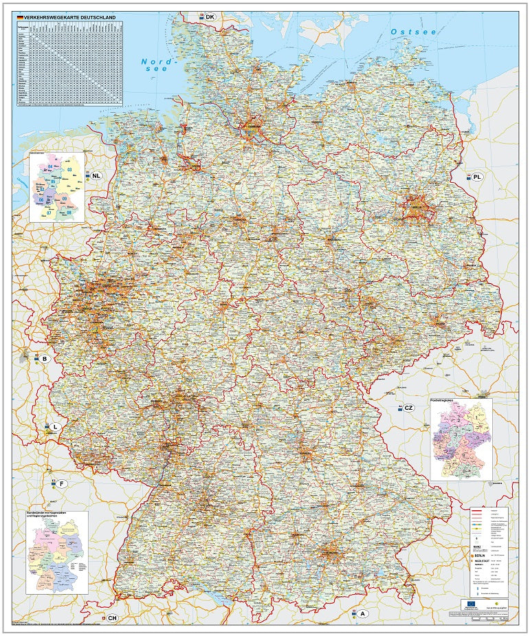 D011x Deutschland Straßenkarte mit Bestäbung - 97x119 cm Stiefel Verlag