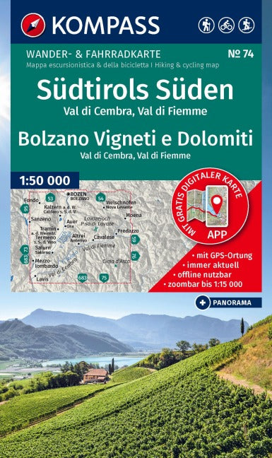 74 Südtirols Süden 1:50.000 - Kompass Wanderkarte