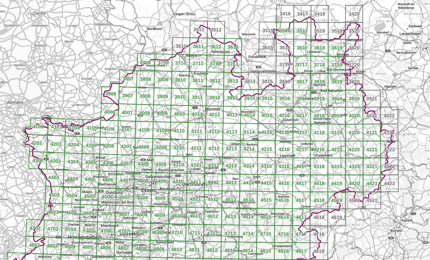 Nordrhein-Westfalen 1:25.000 Topographische Karten Blattnummern 3516-4221