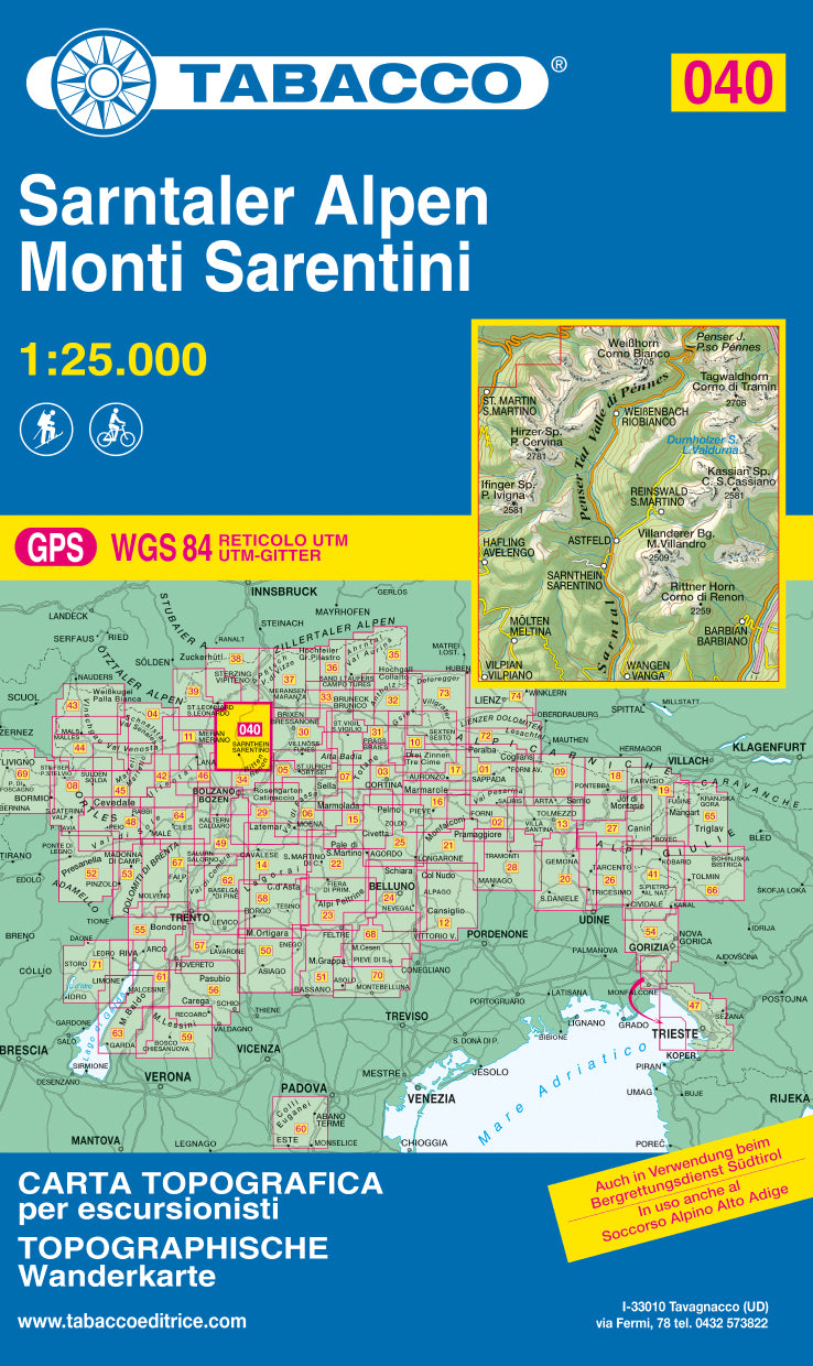 Tabacco Wanderkarten 1:25.000 (Alpen, Südtirol, Dolomiten)