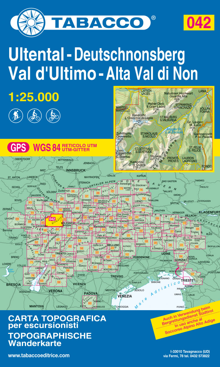 Tabacco Wanderkarten 1:25.000 (Alpen, Südtirol, Dolomiten)