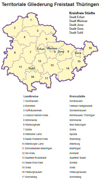 Verwaltungskarte Thüringen 1:250 000