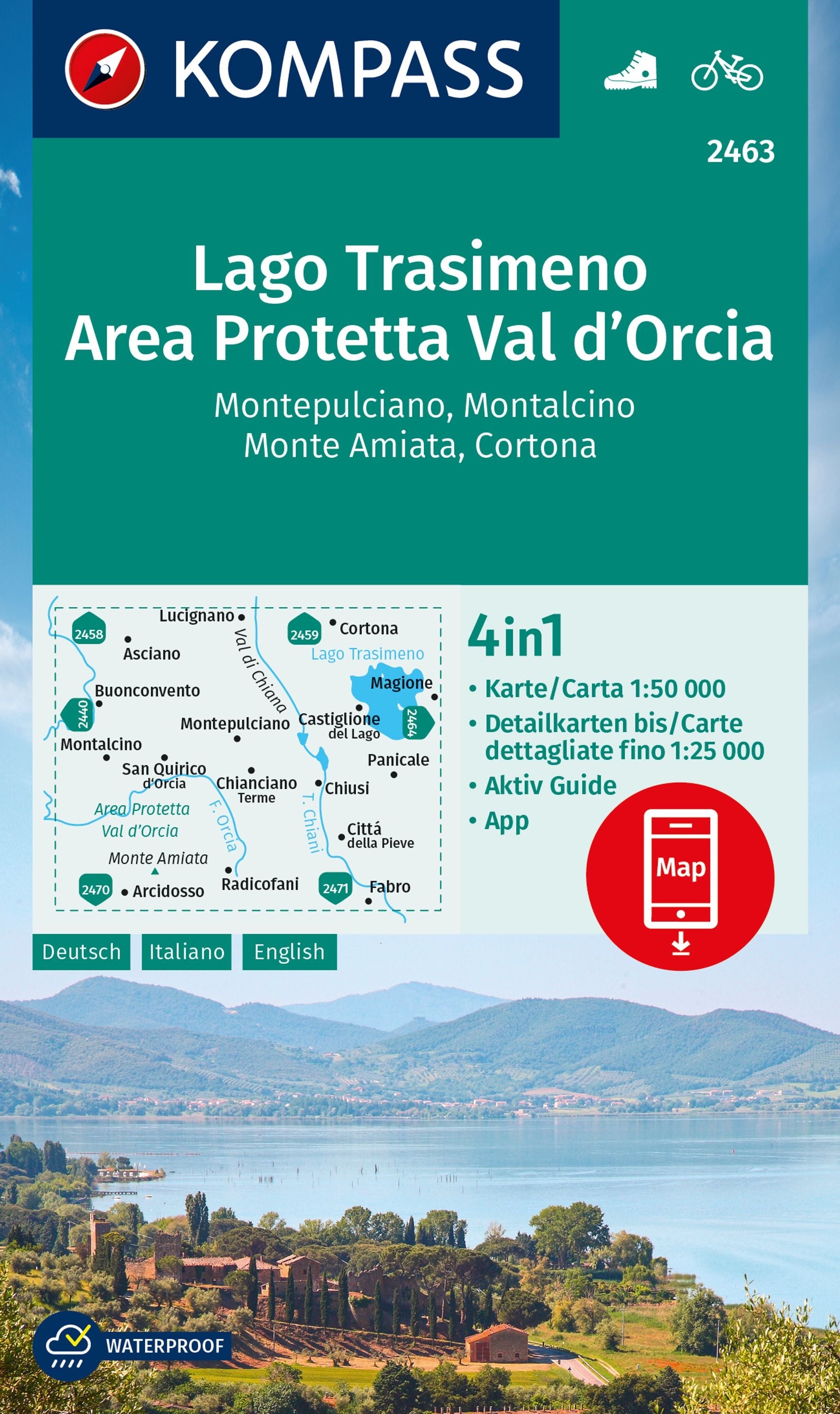 2463 Lago Trasimeno - Area Protetta Val d'Orcia - Kompass Wanderkarte