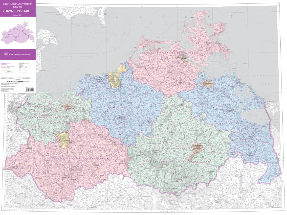 Verwaltungskarte Mecklenburg-Vorpommern 1:250 000